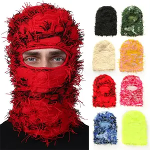 Windproof Distressed Balaclava Ski Mask, Warm Knitted Full Face Cover for Winter, Cozy Unisex Beanie for Men & Women Versatile Use Snug Fit