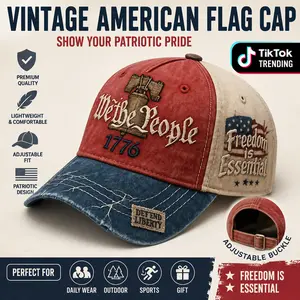 Vintage American Flag Distressed Baseball Cap - Men's American Patriotic Casual Comfortable Dad Hat with We The People 1776 Embroidery, Adjustable Freedom-Theme Hat for Daily & Outdoor Use, Men's Hats, American Patriotic Hats