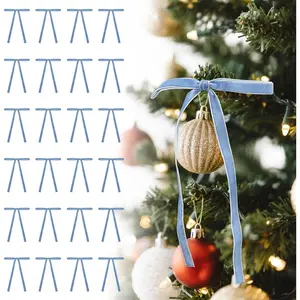 Light Blue   Bows Decorations Small Ornaments for Christmas Tree, Garland, Wreath, Door, Outdoor (24 Pcs, 5 * 7 Inch)