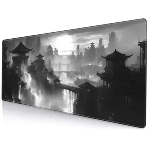 Chinese Architectural Pattern Mouse Pad, Non Slip Rubber Base Mouse Pad with Durable Stitched Edges, Smooth Surface Mouse Mat for Gaming & Office