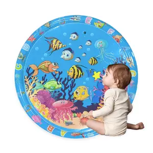 Large Kids Crawling Mat Water Pad with Clownfish Blue Sensory Water Pad L Size 38 Inches Safe Inflatable Belly Time Pad for Play and Early Education Nursery Development Mat Play Mats