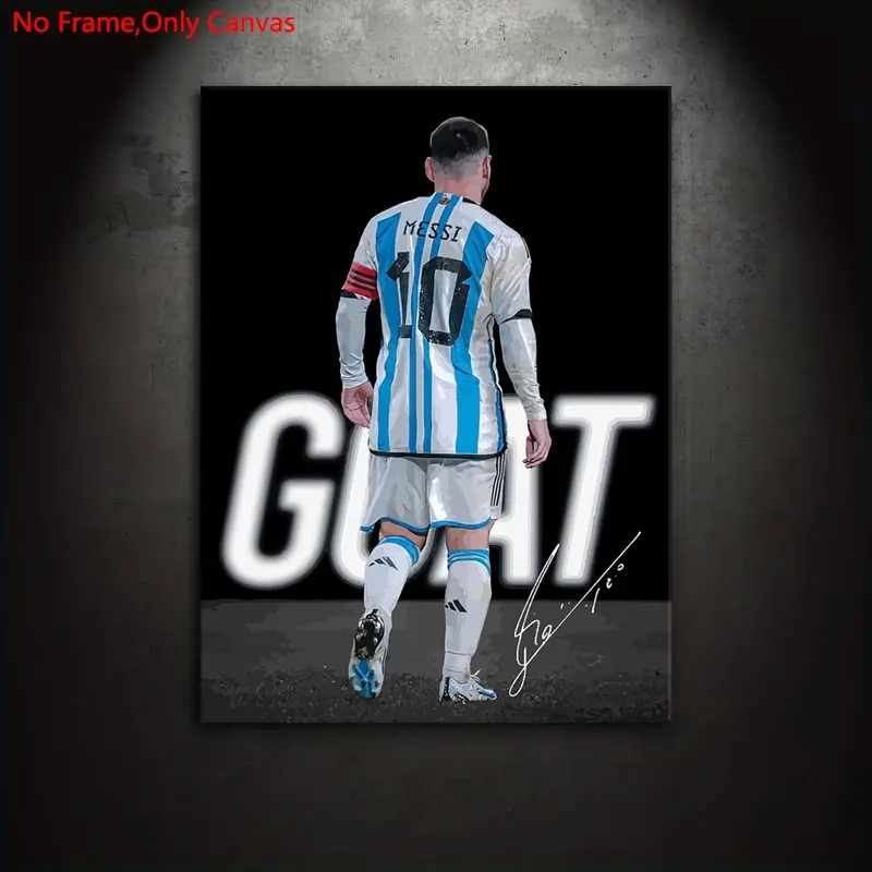 1 piece/set frameless unframed canvas painting print poster, classic realistic art, football, Soccer player Leo Messi GOAT, perfect gift for sports culture enthusiasts, bedroom, living room, mural, athlete wall decor, wall decoration