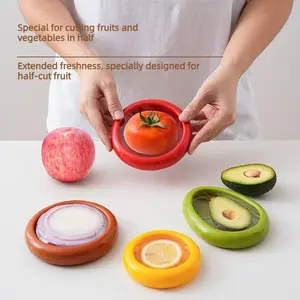 Transparent silicone film refrigerator food storage container for lemons, avocados, tomatoes, and other fruits; portable, airtight, and anti-oxidation food storage container.