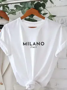 Women's Letter Print Round Neck Tee, Casual Short Sleeve Crew Neck Loose T-Shirt for Summer, Summer Outfits 2024, Women's Top for Daily Wear, Womenswear