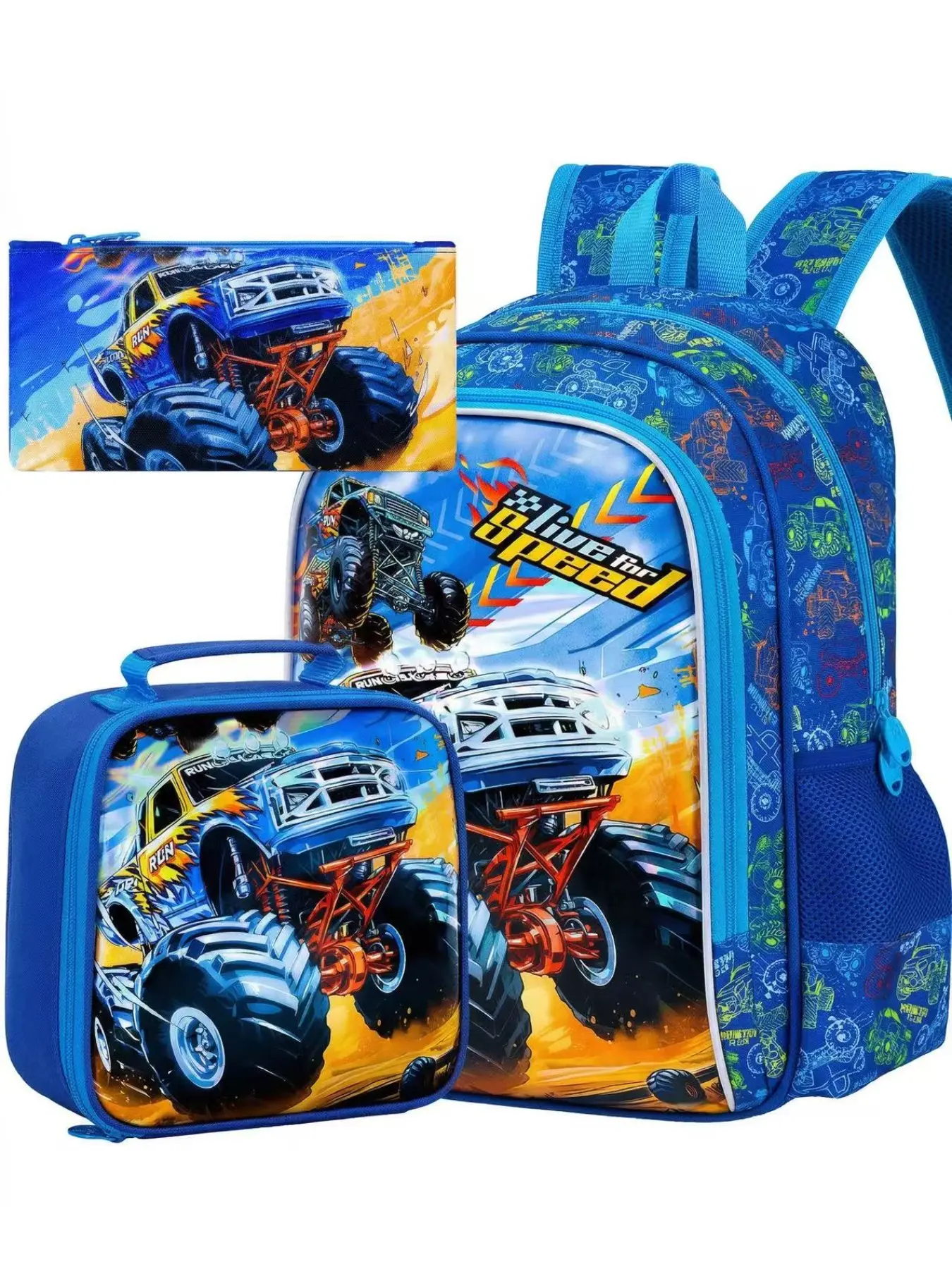3pcs Cars Backpack Set, 16 Inch Boys Bookbag with Lunch Box, School Backpacks, Ideal for Children Elementary Preschool Kindergarten, Durable & Stylish Design