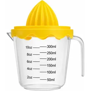 Manual Citrus Juicer with 10oz 300ml Measuring Cup,  Lime Orange Reamer with Built-In Strainer,  Hand Squeezer with Pour Spout & Handle