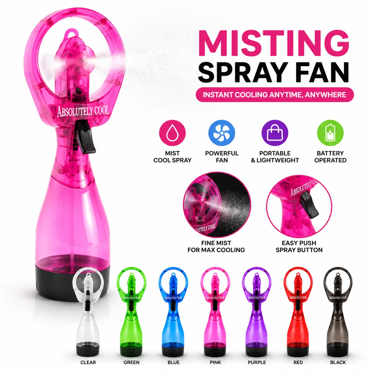 Portable Misting Fan with Mist Spray, Handheld Cooling Fan for Summer, Travel, Beach & Theme Parks