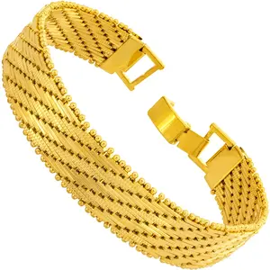 LIFETIME JEWELRY Vintage Flat Basket Weave Bracelet 24k Real Gold Plated for Women and Men (7mm & 13mm) (13mm, 7 inches)