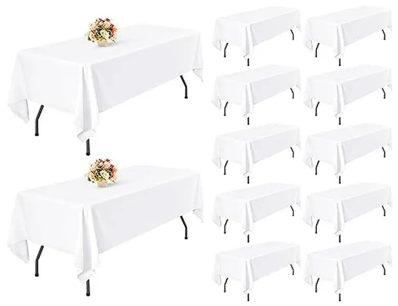 SHOWGEOUS 4-Pack White Rectangle Washable Table Cover (60x102 in) - Fade-Resistant, Eco-Friendly, Contemporary, Simple Drape Adds Soft Rustic Texture, Tumble Dry Compatible, for Wedding Reception, Patio Dining Table, Bonfire, Resists Fading