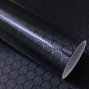 PET Liner Black Hex Carbon Honeycomb Carbon Metallic Vinyl Wrap Film With Air Release Self Adhesive DIY Car Motorcycle Bicycle Decoration Sticker Decal Decal For Cars Truck Decal