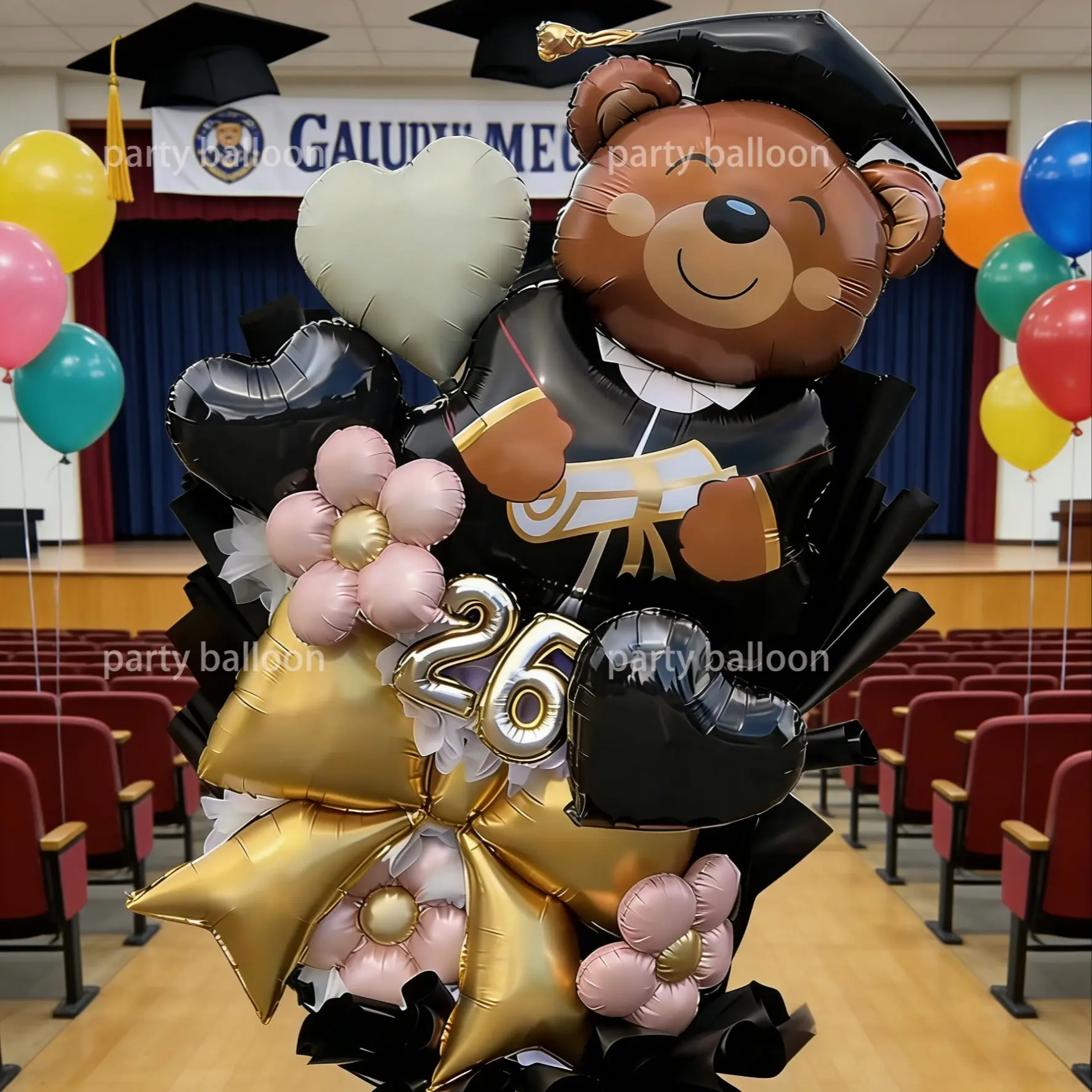 12-Piece 2026 Graduation Bear Balloon Bouquet Set, Grad Foil Balloon, '26' Balloon, Memorial Gift for Graduation Party, Photo Props, Ceremony Decorations, Number Balloons, Balloon Party Supplies