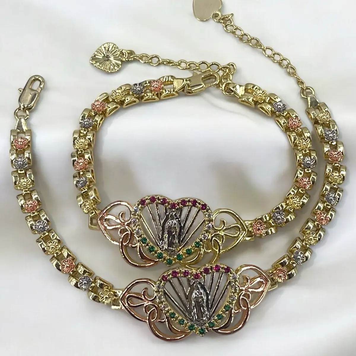 Pulseras virgen de guadalupe,ajustables oro laminado 14k/Virgin of Guadalupe bracelets, adjustable 14k gold plated