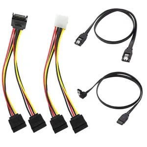 SATA Data Cable and SATA Power Splitter Cable (4 Pack) 6.0 Gbps,15 Pin Power Splitter Cable