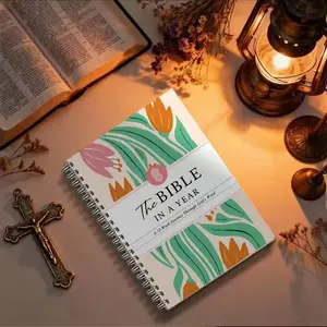 1 Year Bible Study Plan & Spiritual Journal, Daily Devotional Journal, Daily Reading Schedule with Prayer Space, Portable Christian Bible Guide, Spiral Bound Notebook