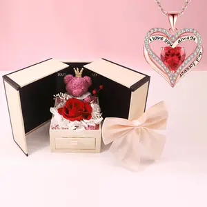 Preserved Rose,Birthday Gifts for Women Mom Girlfriend,Gifts for Mom Grandma Wife Daughter Sister,Jewelry Boxes with Necklace,heart necklace
