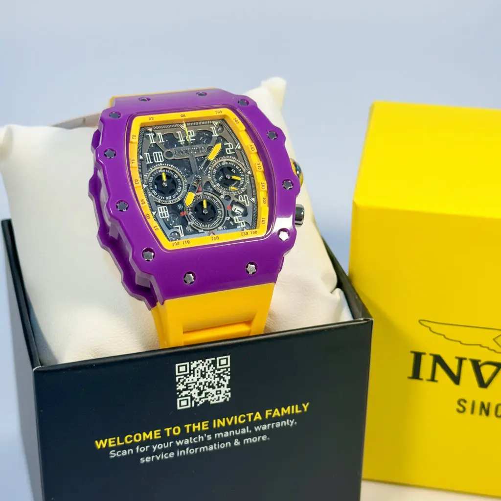 69699 Invicta Racing La-Nitro Gen 43mm Yellow Dial Skeleton Bezel Watch 50M