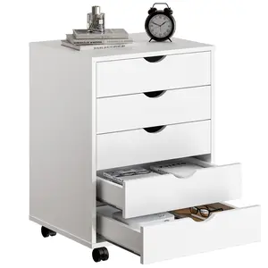 5 Drawer Mobile File Cabinet Under Desk Storage Organization with Wheels Vertical Filing Chest Rolling Wood Small Desk Printer Stand for Home Office, 15.75"D x 18.74"W x 25.39"H