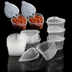 25/50/100% heart-shaped plastic cups with leak-proof lids, mini heart-shaped dipping sauce container, takeout sauce cup with hinged lid, food box, color palette box, Dessert Cups, Disposable