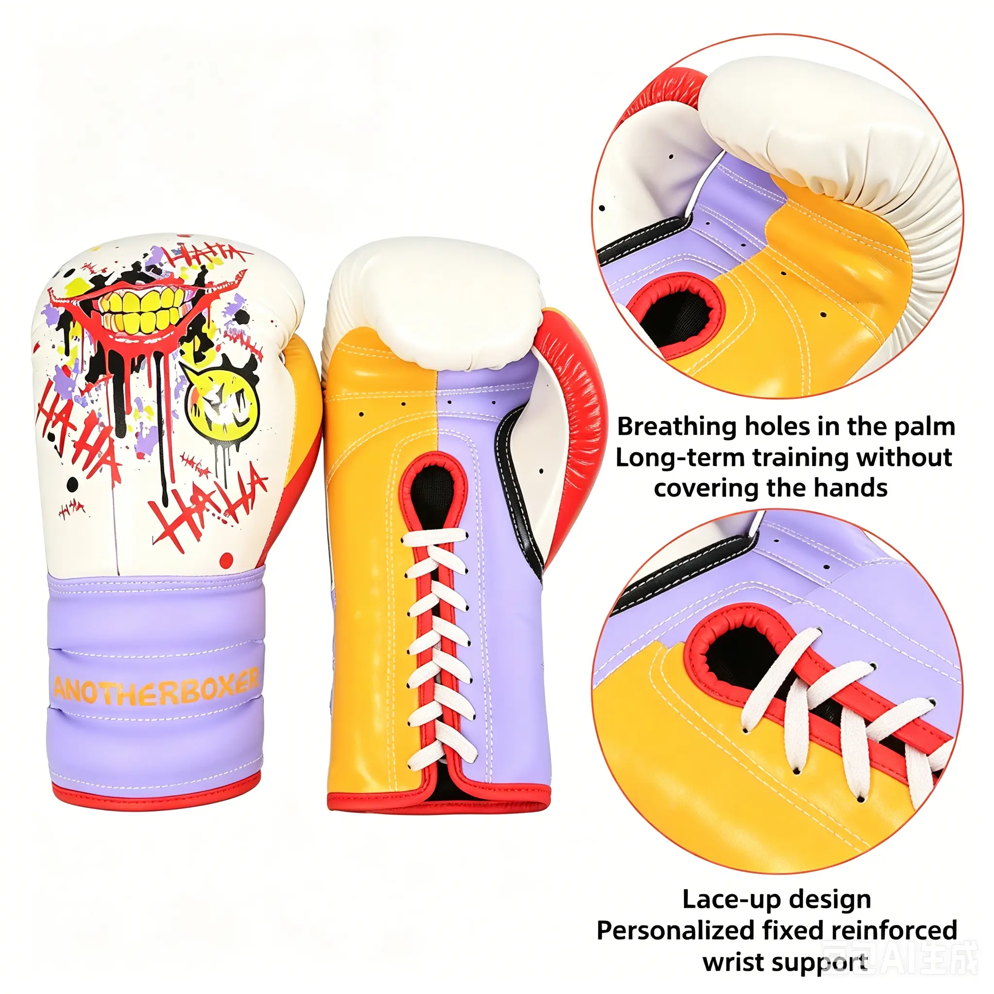 Unisex Leather Training Gloves with Playful Graphics, Multi-Function for Heavy Bag & Combat Training to Enhance Skills, Boxinggloves, Punch Workout Gear, Adult, Vibrant, Lace Up, Glove Boxing, Muay Thai Martial Arts, Style Martial Arts, Martial Arts Style