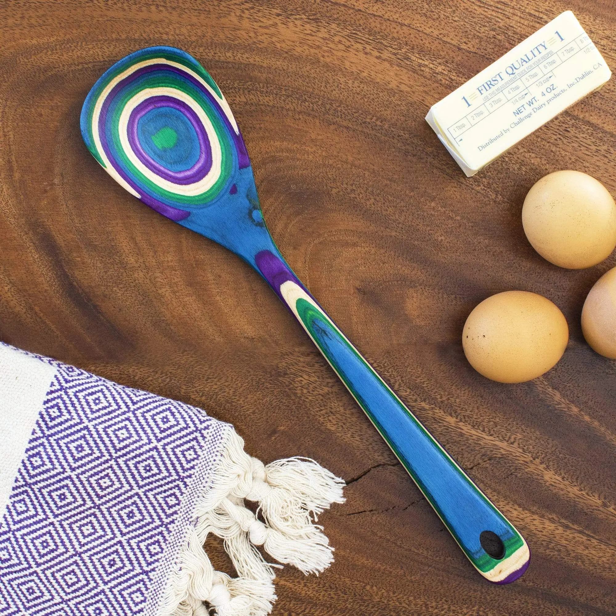 Baltique Mumbai Natural Birch Wood Peacock-Inspired Stirring Utensil - 12 1/2 in Mixing Spoon with Hanging Hole, Nonstick Coating Safe for Serving, 12 1/2 Inches