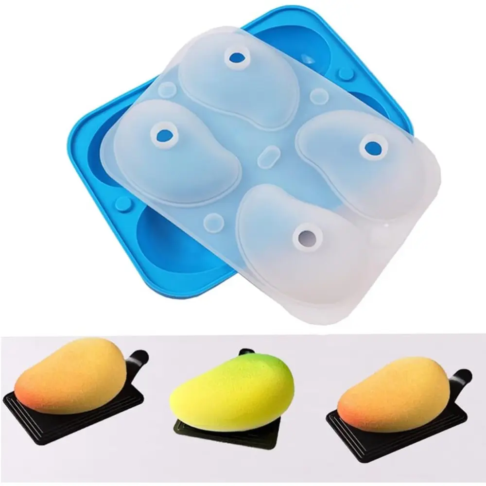 4 Hole 3D Mango Shape Silicone Cake Mold, Fruit Pudding Ice Tray Mould, Jelly Dessert Ice Cream Maker, Kitchen Baking Tool, Bakery Molds, Silicone Molds, Shaped Silicone