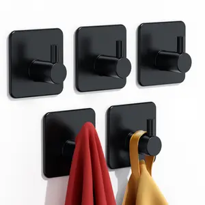 【Auxmir】Adhesive Hooks Heavy Duty 30lb(Max) Wall Hooks, 5 Pack Damage Free Stainless Steel Hanger for Hanging Coat, Hat, Towel Robe, Waterproof Oilproof Rustproof Hook for Bathroom Shower Kitchen Office,black