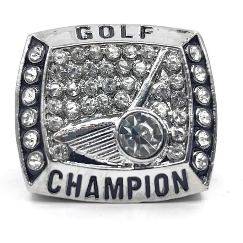Elegant Golf Championship Ring Trophy with Display Box, 80g Durable Zinc Alloy Plated with Crystal Stones, Golf-Themed Championship Accessories for Fans, Golf-Themed Golf Accessories