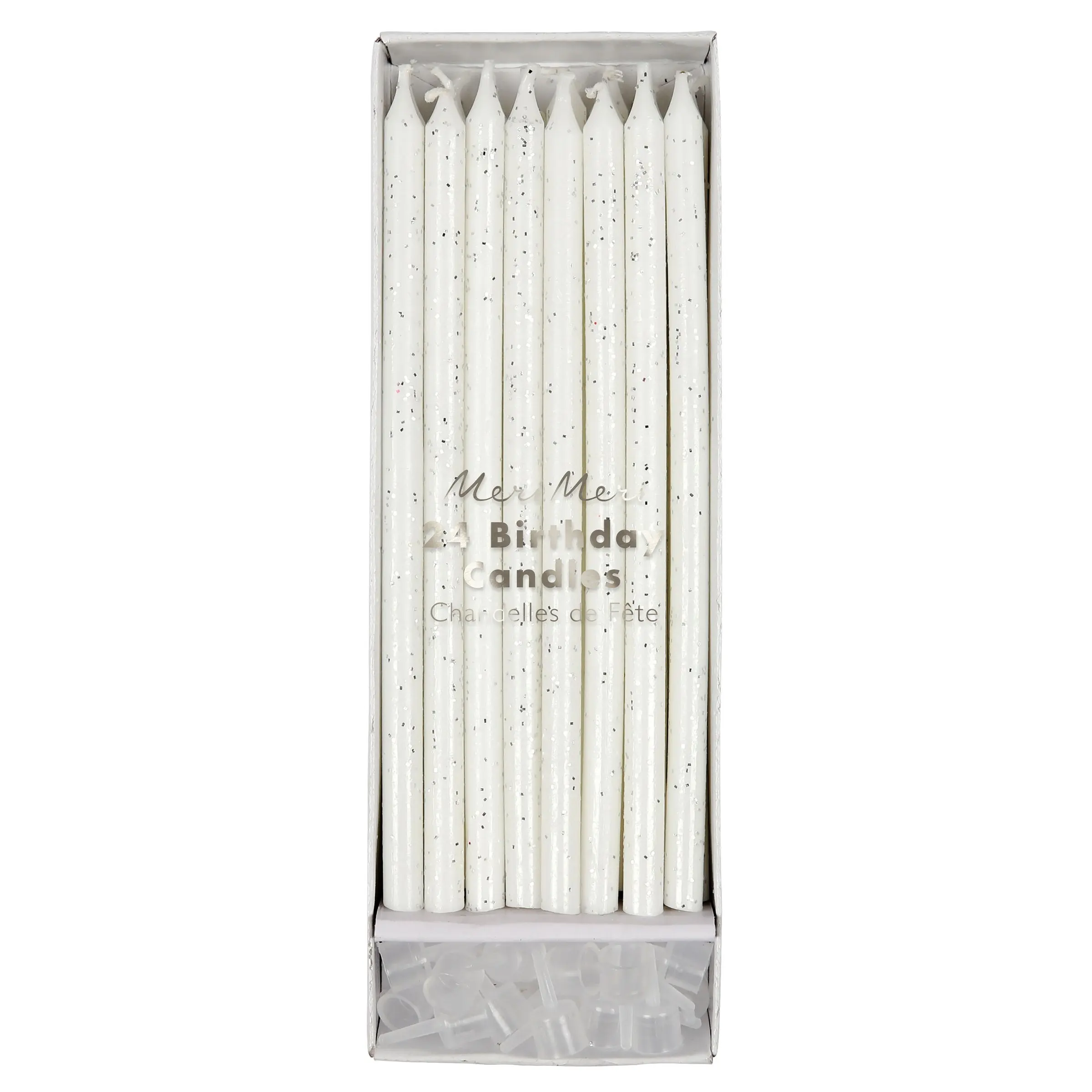 Silver Glitter Candles (x 24)
