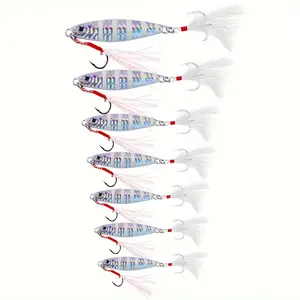 3PCS Saltwater Metal Jig Lures Set, Reflective Glow Fishing Baits with Feather Treble Hooks for Tuna Bass, Available in 25g 30g 40g 60g, Fishing Tackle