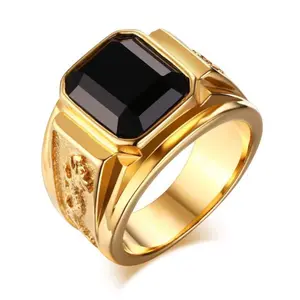 Classic large square black Cubic Zirconia men's ring, jewelry suitable for parties, holidays and can be worn every day