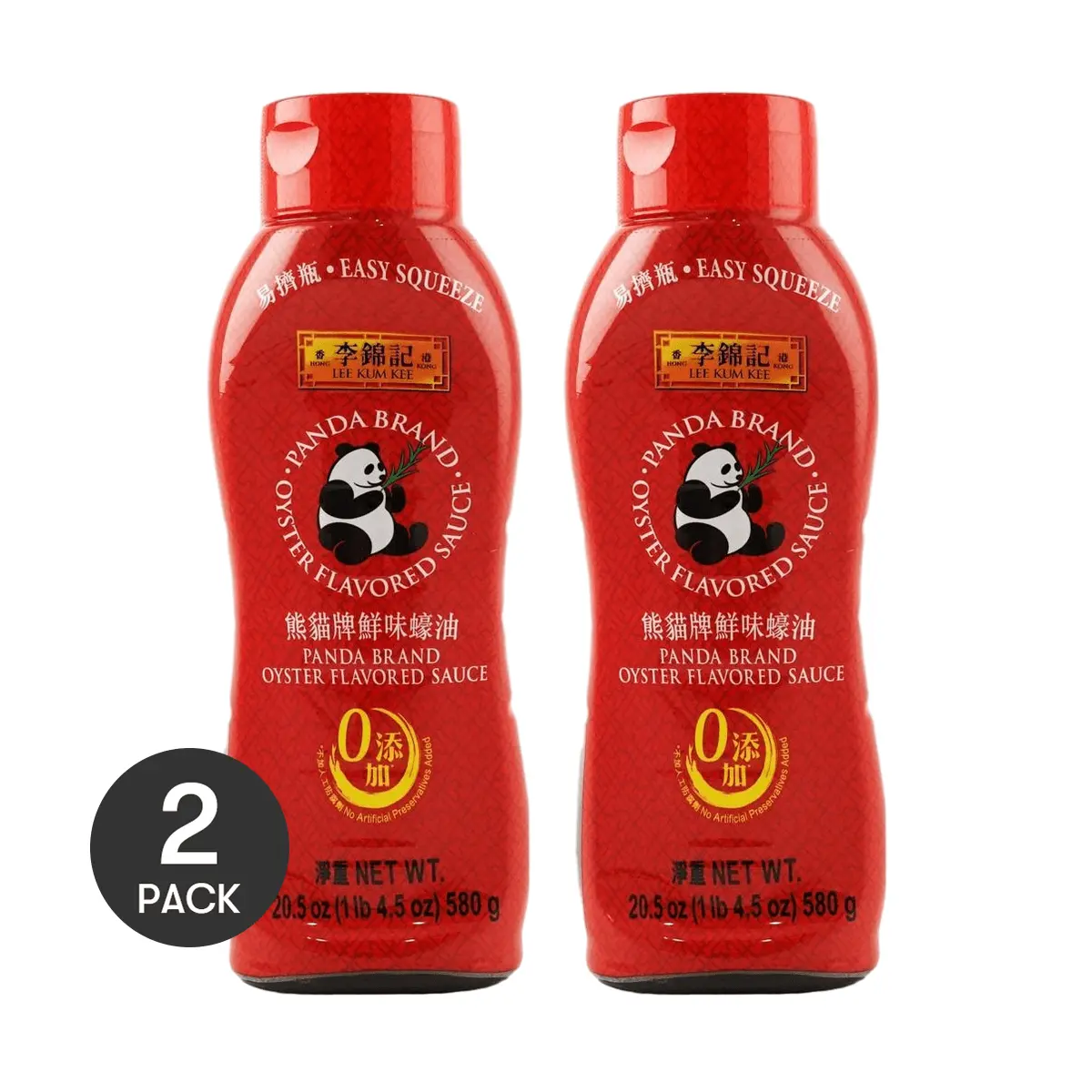 LEE KUM KEE Panda Brand Oyster Sauce 2 Pack Easy Squeeze Bottle 20.5 oz No Additives