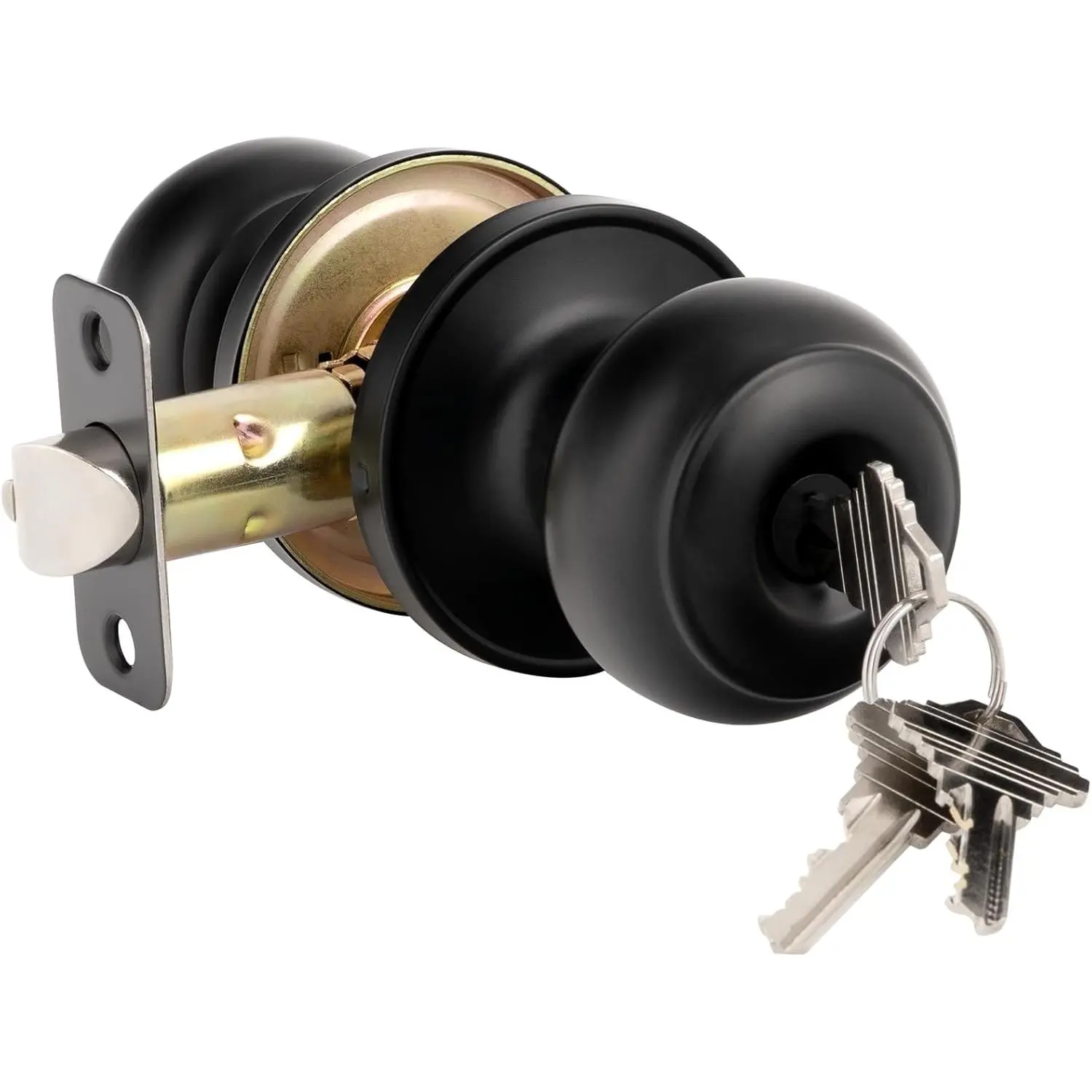 Door Knob with Lock and Key, Keyed Entry Door Knob, Exterior and Interior Door Lock for Front Door Commercial and Residential Area, Entry Door Handle for Bedroom and Bathroom, Matte Black