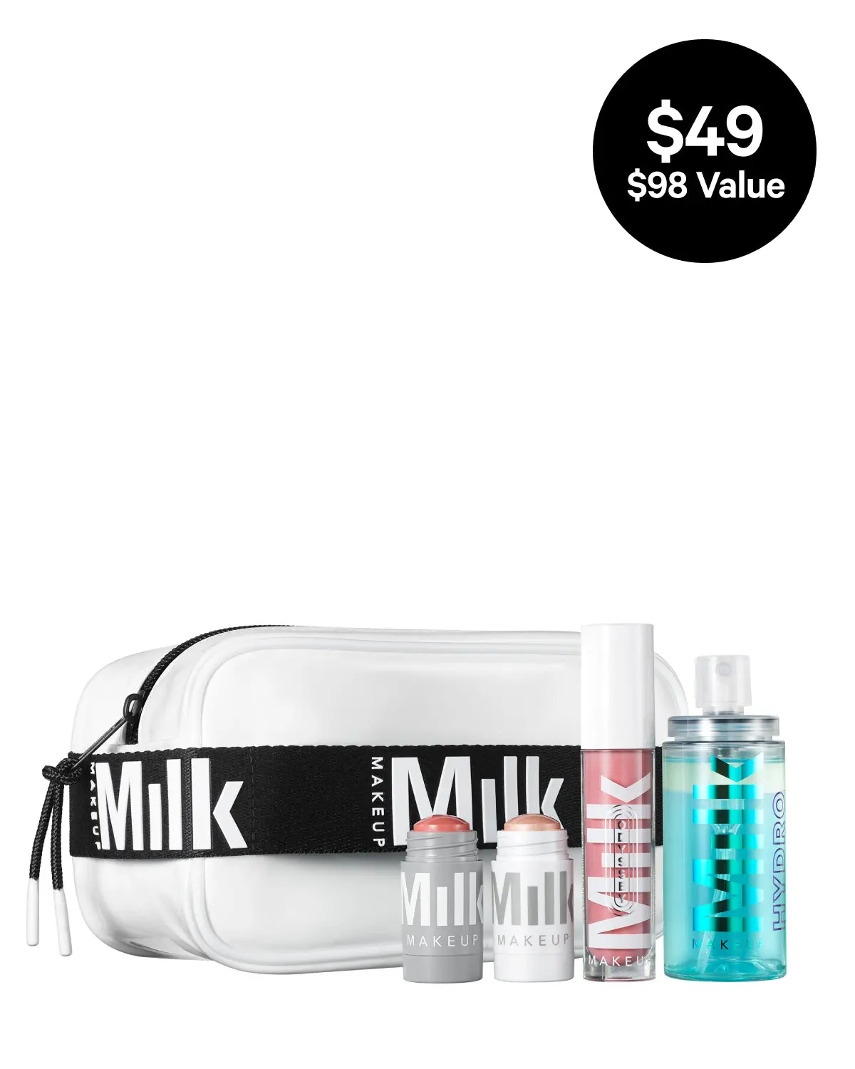 Milk Makeup The Werks Set, Lip + Cheek Werk, Odyssey Lip Oil Werk Trip, Highlighter Lit, Hydro Grip Spray, Everyday Glow Makeup Skin Care Bundle