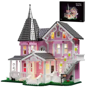 Pink Palace House Building Set with Lights,Halloween Haunted House Blocks Toy Halloween and Christmas Gifts for Girls and Boys(1349PCS)