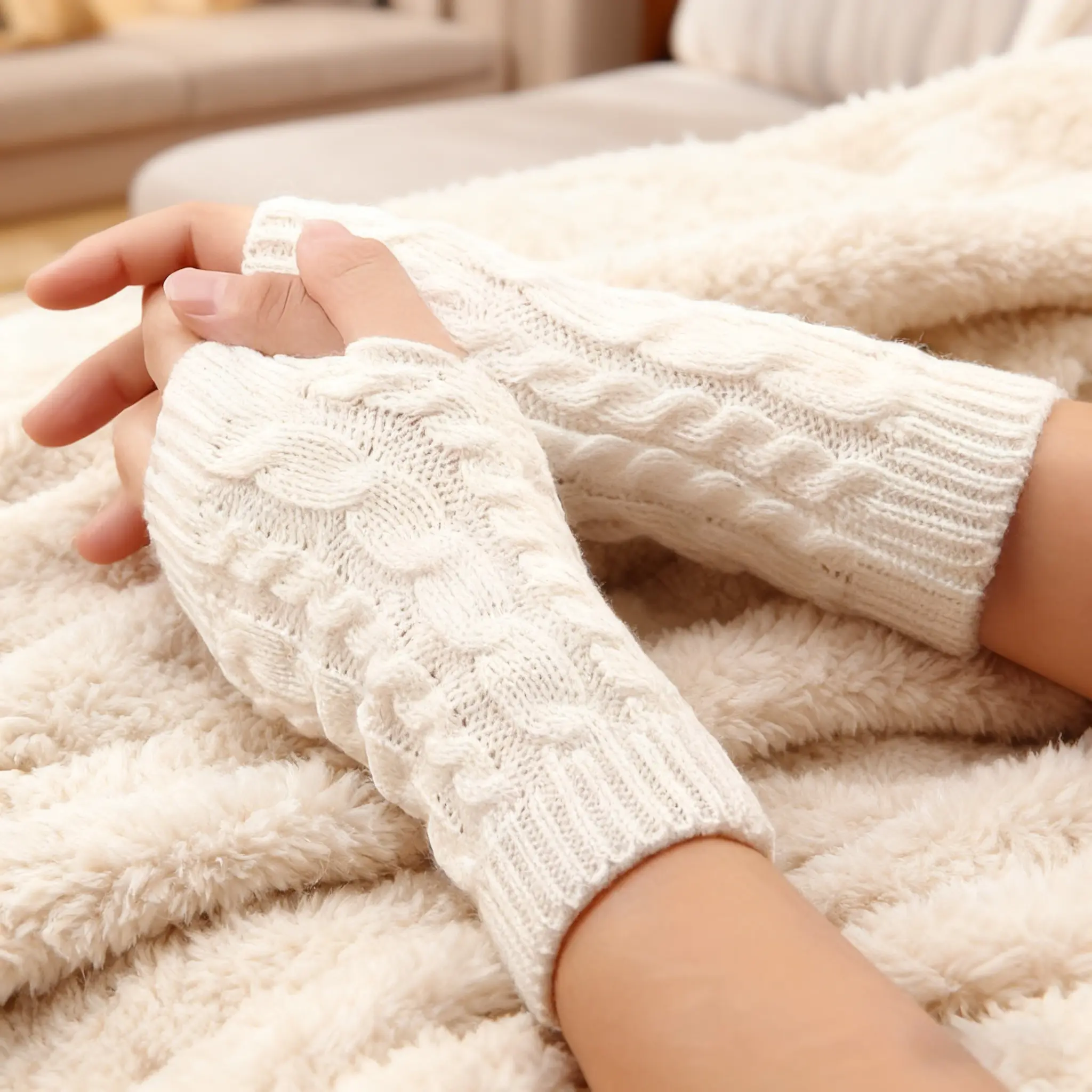New Autumn/Winter Warm Cable Knit Fingerless Gloves for Men and Women Simple and Stylish Knitted Mittens