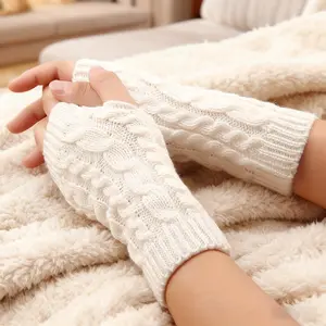 New Autumn/Winter Warm Cable Knit Fingerless Gloves for Men and Women Simple and Stylish Knitted Mittens