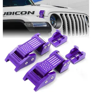 U.S. Flag Hood Latches Compatible with 2007-2018 Jeep Wrangler JK JKU & 2018-2025 Jeep Wrangler JL JLU & 2020+ Gladiator JT - Secure Aluminum Hood Locks, Purple