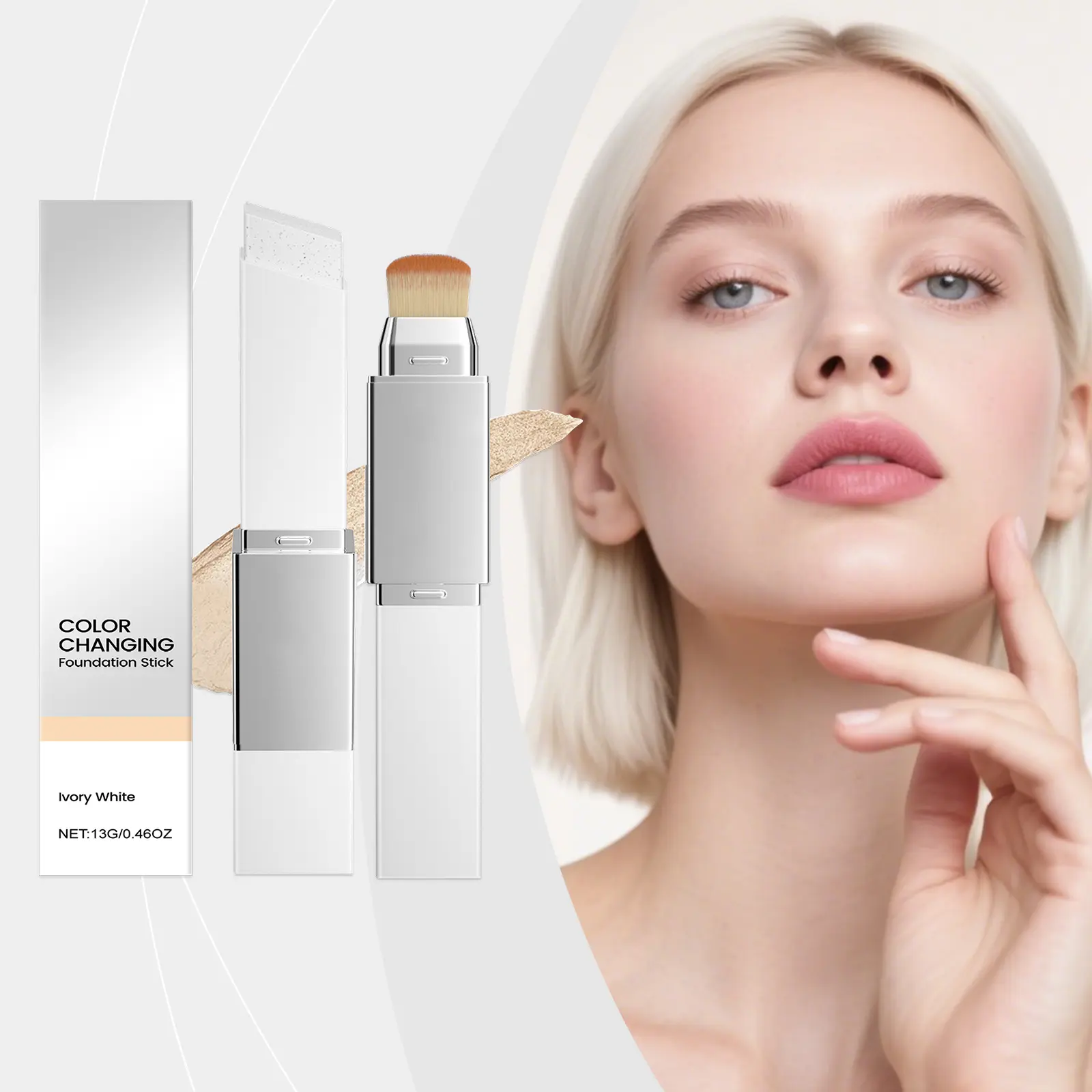 Hydrating Foundation Stick with Brush, 2-in-1 Color Changing Cosmetic for a Lightweight Porcelain Matte Finish - Ivory, Hydrate, Porcelain Matte Foundation, Moisture, Smoothing, Blemish Cover, Complexion Stick Concealer & Foundation