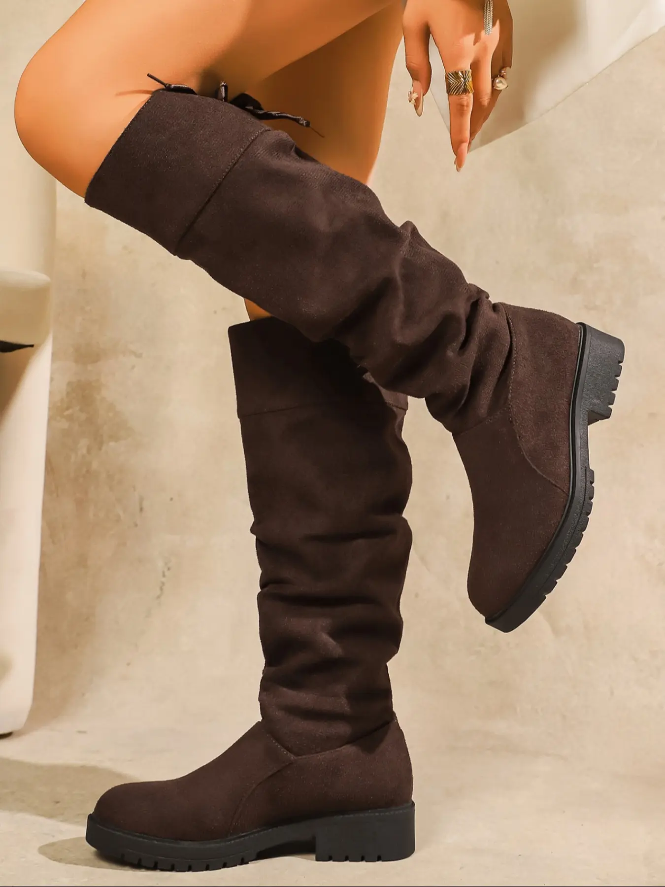 Women's new over-the-knee chunky heel long boots, High Heel Boots, Winter warm boots, simple, versatile wide-leg pointed-toe boots, suitable for autumn and winter outdoor wear, perfect for everyday casual and party occasions, a must-have gift