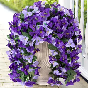 2 pcs Artificial Faux Bougainvillea Flowers Plants for Outdoor Outside Summer Decoration, Fake Silk UV Resistant Long Trailing Vines for Front Door Porch Planter Balcony (Purple Dark Purple)