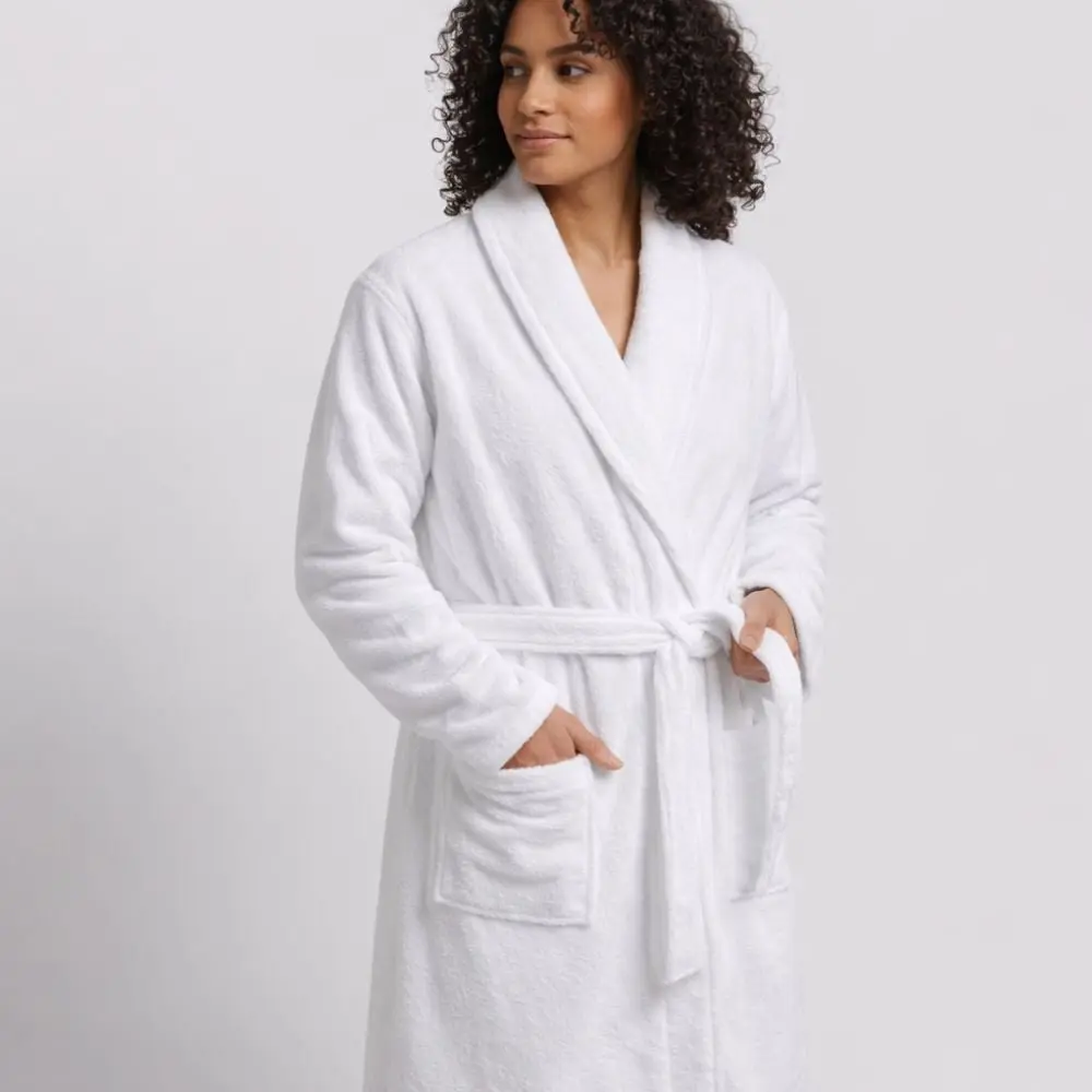 Women's Verleu Serene Long-Sleeve Plush Cotton Bath Gown - Loose-Fitting, Minimalist, Straight Wrap, Belted, Plain, Soft, Pockets, Full-Length, 100% Premium Long-Staple Cotton, Breathable, Heavyweight, Tailored Durability, All-Season Sleepwear Loungewear,