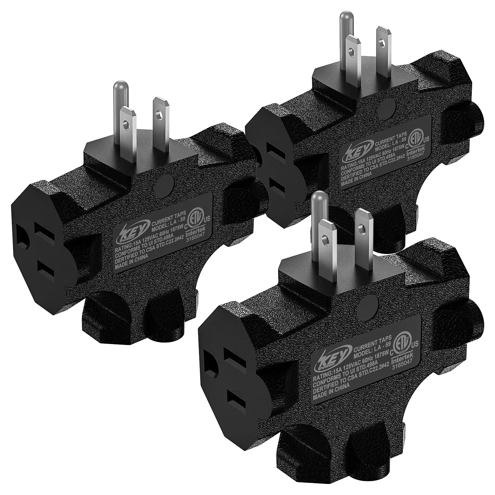 3pcs 3-Prong Grounded Outlet Extender Splitter - ETL Listed 3-Way Multi-Connector Adapter Plugs, Lightweight Extender Plugs for Home Improvement Electrical Sockets