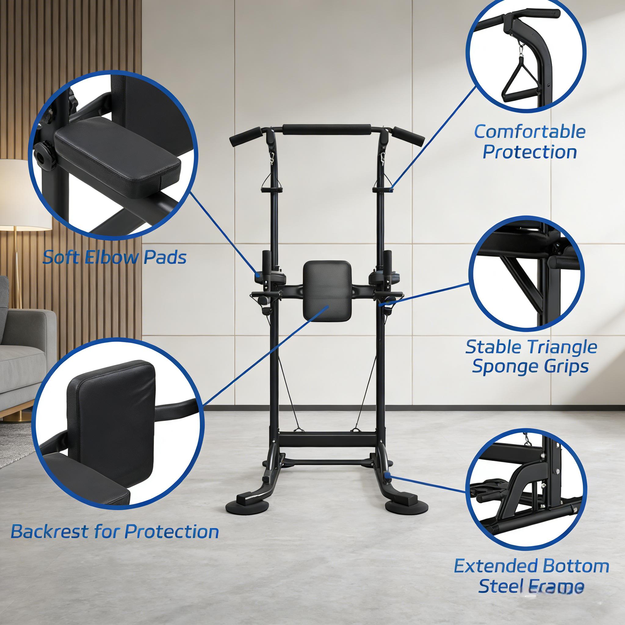 Pull Up Bar Dip Station Power Tower Assistive Trainer Multi-Function Home Gym 450LBS Strength Training Fitness Equipment