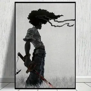 Artistic African Samurai Anime Poster - Premium Hand-Printed Luster Paper, Multi-Size Unframed Wall Decoration, Home Decor for Living Room, Includes Tape (8x12 in)