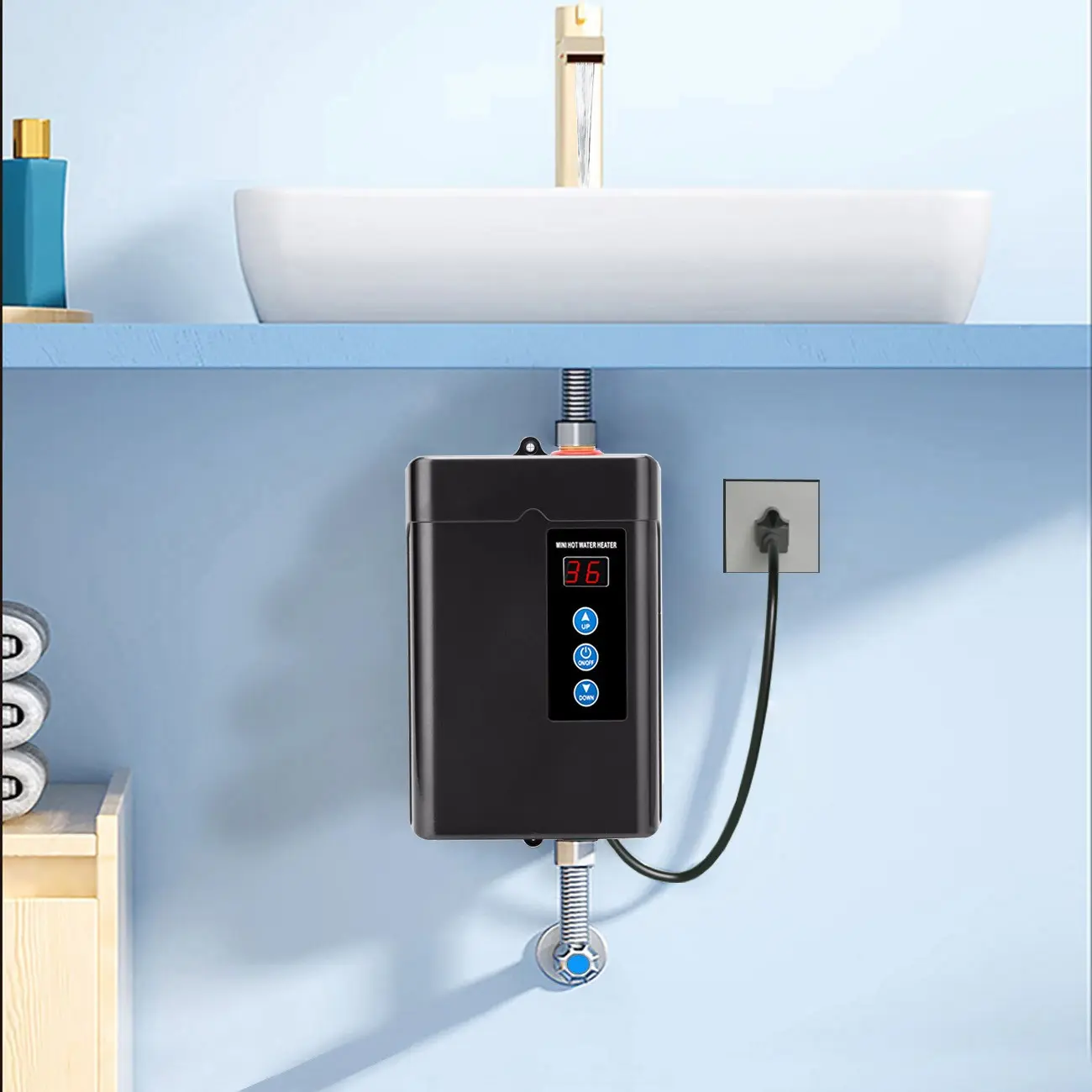 110v 3000w Instant Electric Water Heater, tankless, UnderCounter, ldeal for Hand Washing, Energy Efficient,Compact Design, Household Appliances