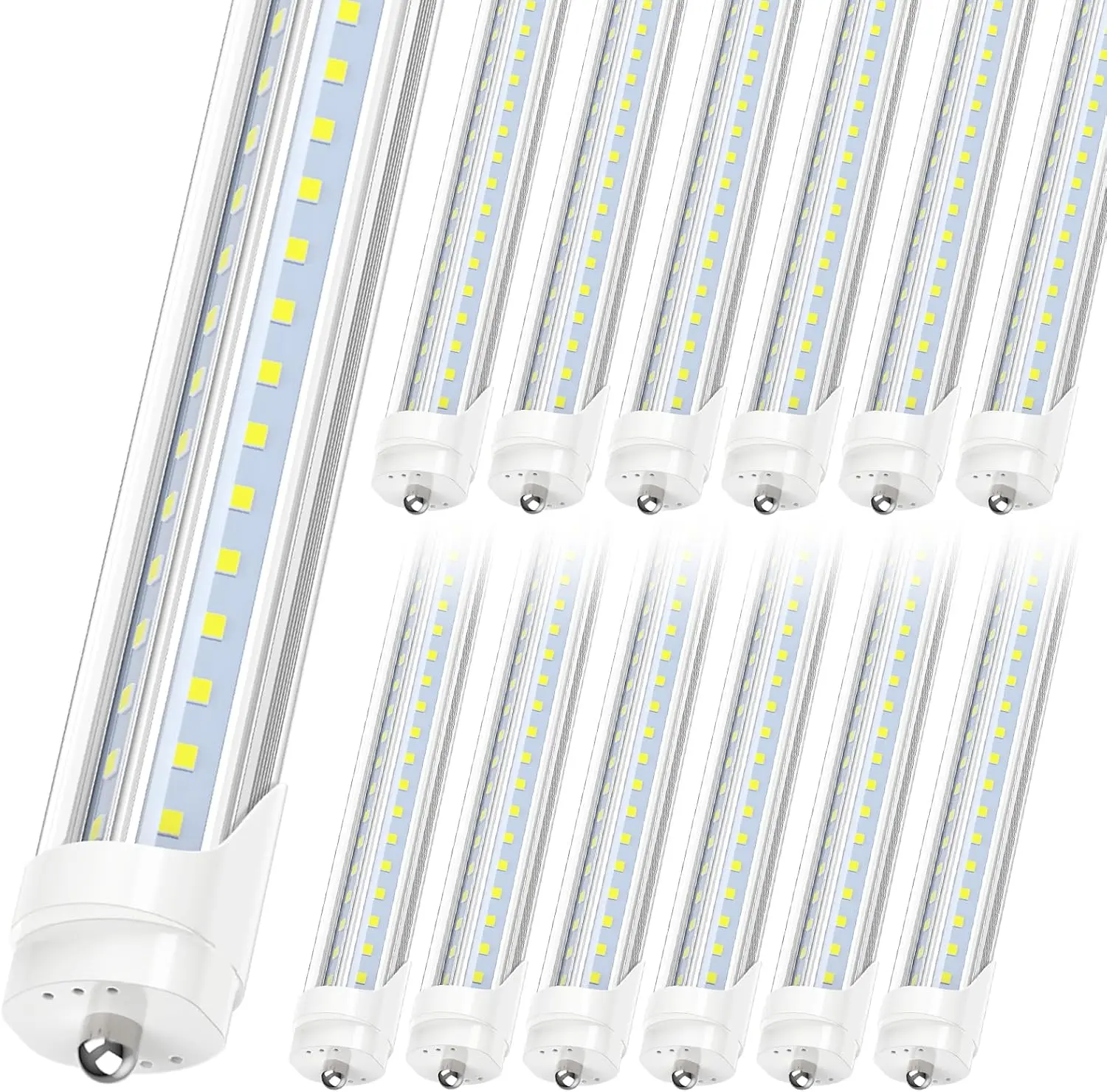 ETL 8FT Super Bright V Shape LED Tube, 6000LM Cool White Light, 130W Replacement, FA8 Single Pin Base, ETL Listed, Perfect for Garage & Shop (12 Pack)