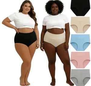 【S-6XL Plus Size】5PCS HONENNA  Women's High Waisted Cotton Underwear PLUS Soft & Breathable Panties Comfortable Full Coverage Briefs Stretchy & Durable plus