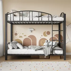 Heavy Duty Metal Twin Over Twin Bunk Bed – Sturdy Steel Frame, Arched Guardrail & Safety Ladder, Space-Saving, No Box Spring Needed, Perfect for Kids Bedroom Furniture