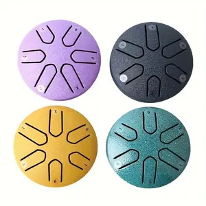 3 Inch 6 Note Steel Tongue Drum, 1 Count Portable Mini Steel Drum with Drumsticks, Musical Instrument for Relaxation, Camping, Meditation, Yoga, Colorful, Percussion Instrument