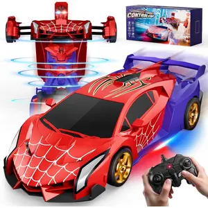 Spider Transform RC Cars  with Eye & Underbody Lights, 2.4GHz Remote Control Car One-Button Deformation, Fast 360°Rotation Robot  Birthday Gifts for 3 4 5 6 7 8 9 10 Year Old Boys Age 4-7 8-12 autonomous Large Scale F4U Corsair Plane Kids toys Stunt